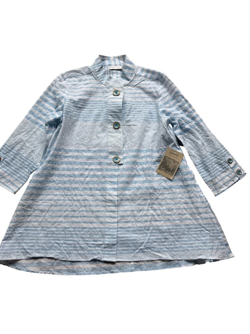 Lagenlook Habitat Size S NEW Turquoise & White Stripe Button-Front Tunic